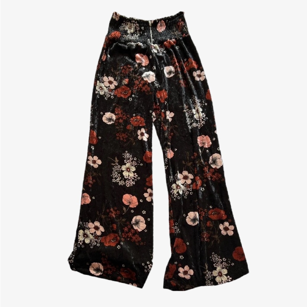 Floral Velvet Wide-Leg Pants